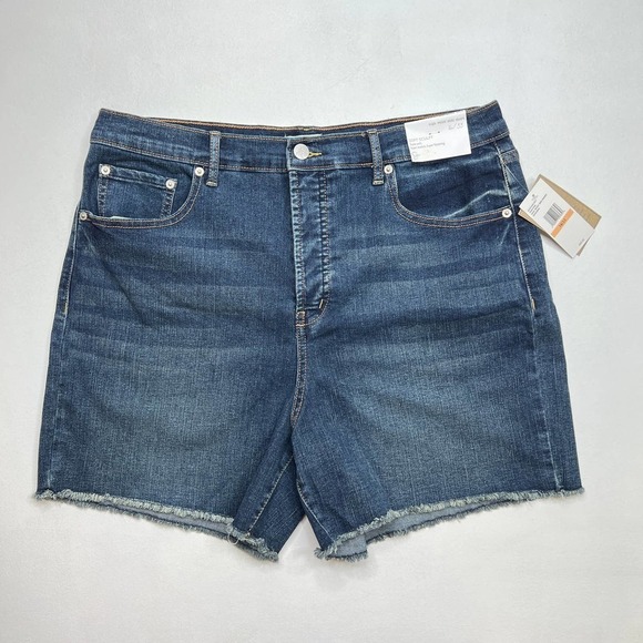 Jessica Simpson Ventura High Waist Midi Jean Shorts Cut Off Ongoing Soft Sculpt - Picture 1 of 9